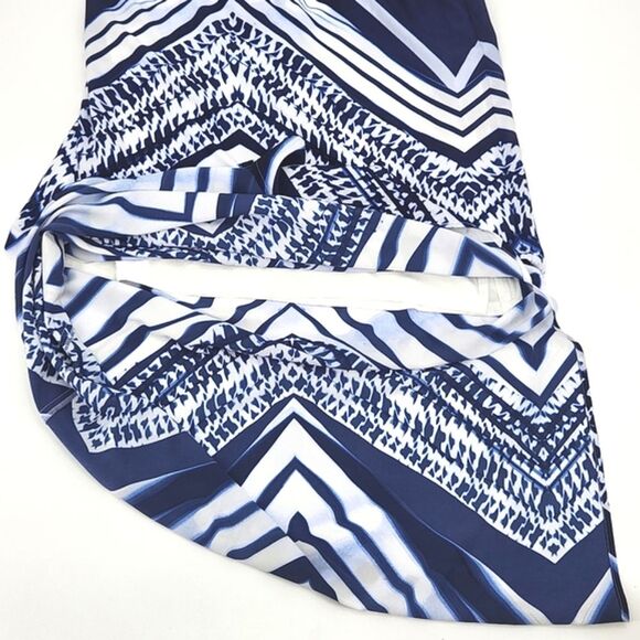 Chico's Chevron Stripe Maxi Skirt Size 0 Womens Blue White Art Print Side Slit - Picture 2 of 10
